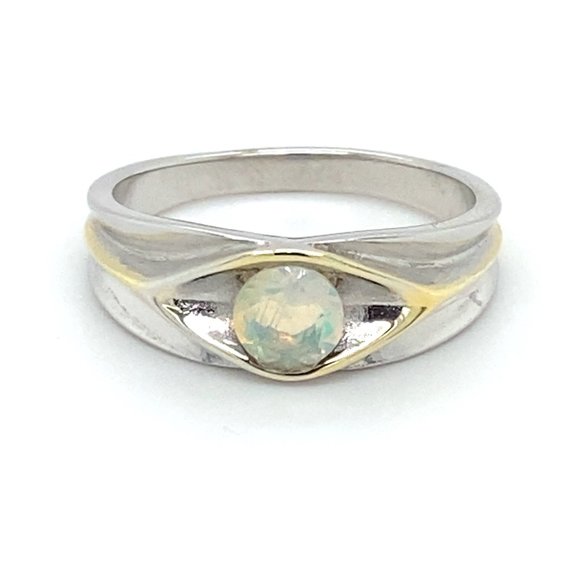 Opal .83ct Golden Rhodium Finish Solid 925 Sterling Silver Ring
